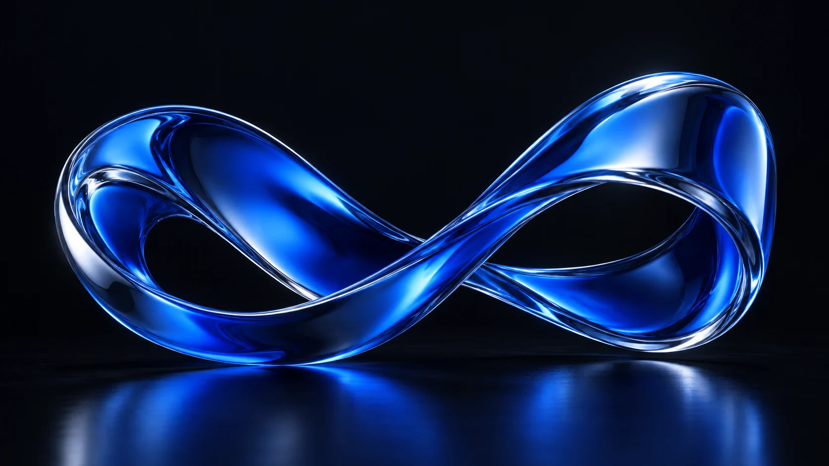 A flowing sculpture of cobalt glass and polished chrome